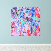 Retro Psychedelic Aqua Green en Oranje Flowers Canvas Afdruk (Insitu (Houten vloer))