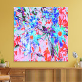 Retro Psychedelic Aqua Green en Oranje Flowers Canvas Afdruk (Insitu (Woonkamer))