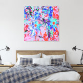 Retro Psychedelic Aqua Green en Oranje Flowers Canvas Afdruk (Insitu (Slaapkamer))