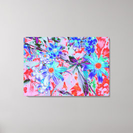 Retro Psychedelic Aqua Green en Oranje Flowers Canvas Afdruk
