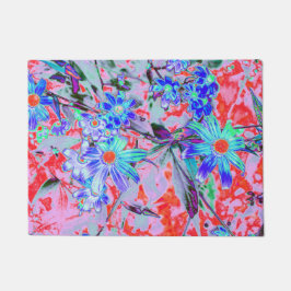 Retro Psychedelic Aqua Green en Oranje Flowers Deurmat