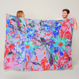 Retro Psychedelic Aqua Green en Oranje Flowers Fleece Deken