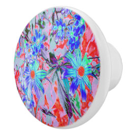 Retro Psychedelic Aqua Green en Oranje Flowers Keramische Knop