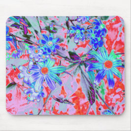 Retro Psychedelic Aqua Green en Oranje Flowers Muismat