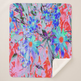 Retro Psychedelic Aqua Green en Oranje Flowers Sherpa Deken