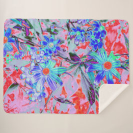 Retro Psychedelic Aqua Green en Oranje Flowers Sherpa Deken