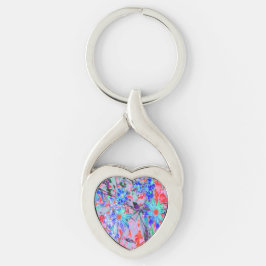 Retro Psychedelic Aqua Green en Oranje Flowers Sleutelhanger