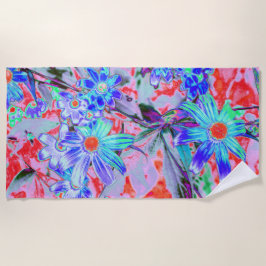 Retro Psychedelic Aqua Green en Oranje Flowers Strandlaken