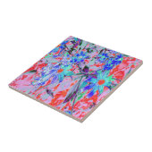 Retro Psychedelic Aqua Green en Oranje Flowers Tegeltje (Zijkant)