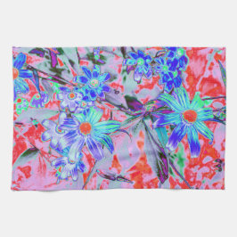 Retro Psychedelic Aqua Green en Oranje Flowers Theedoek