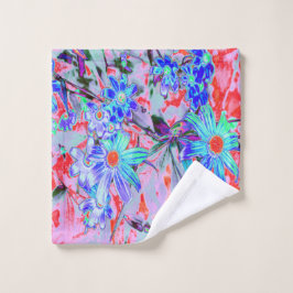 Retro Psychedelic Aqua Green en Oranje Flowers Washandje