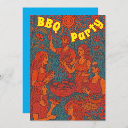 Retro Psychedelic Barbeque Uitnodiging (Voorkant / Achterkant)