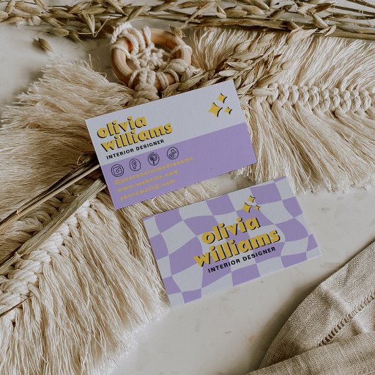 Retro Psychedelic Bold 70s Groovy Checkered Trendy Visitekaartje