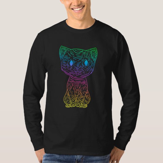 Retro Psychedelic Cat Kat Eigenaar Furry Pet Kitte T-shirt (Voorkant)