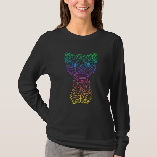 Retro Psychedelic Cat Kat Eigenaar Furry Pet Kitte T-shirt (Voorkant)