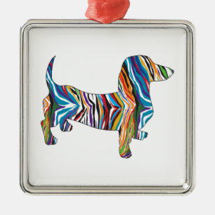 Retro Psychedelic Dachshund Metalen Ornament