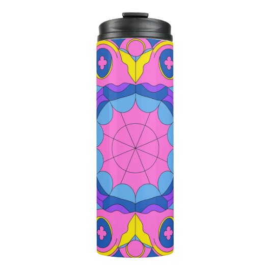 Retro Psychedelic Geometric Mandala Pattern Thermosbeker (Voorkant)