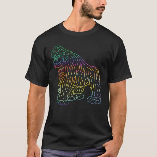 Retro Psychedelic Gorilla Monkey Ape Wildlife Anim T-shirt (Voorkant)