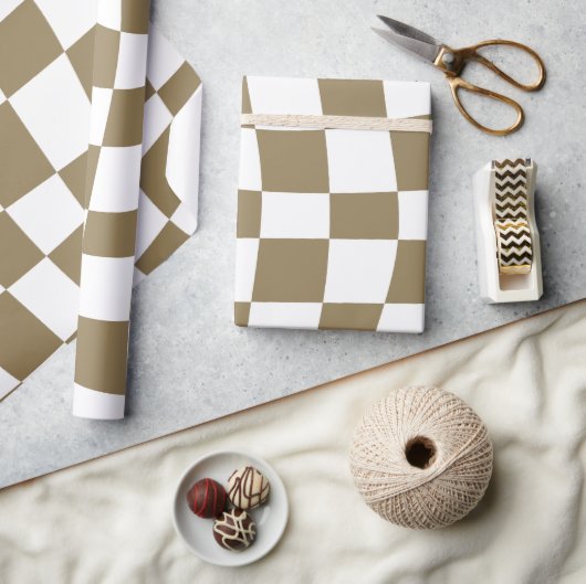 Retro Psychedelic goud golvend geruit Patroon Cadeaupapier (Crafts)