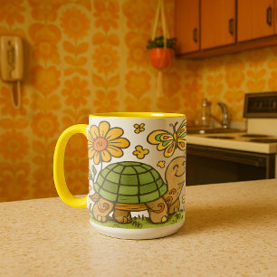 Retro Psychedelic Happy Turtle & Mushrooms Mok