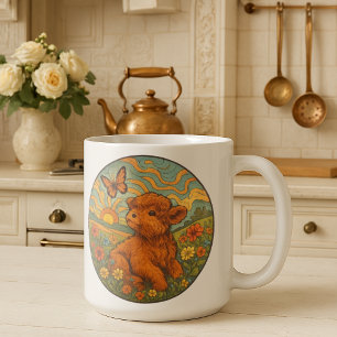 Retro Psychedelic Highland Calf Inspirerend Koffiemok
