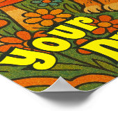 Retro Psychedelic Kitten Kijken Vlinder Poster (Hoek)