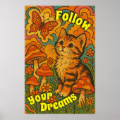 Retro Psychedelic Kitten Kijken Vlinder Poster (Voorkant)