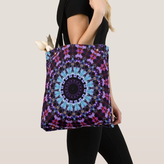 Retro Psychedelic Mandala Hippie Boho Tie Dye Tote Bag (Dichtbij)