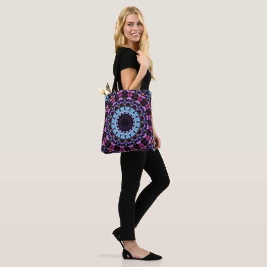 Retro Psychedelic Mandala Hippie Boho Tie Dye Tote Bag (Op model)