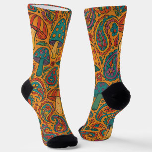 Retro Psychedelic Mushroom & Paisley Patroon Sokken