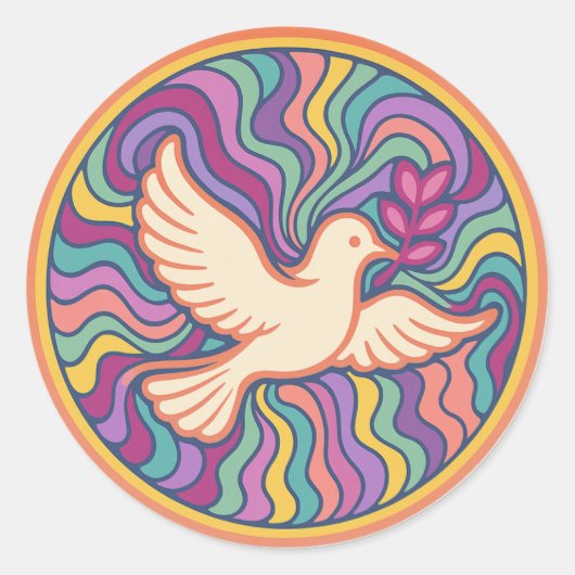 Retro Psychedelic Peace Dove Sticker - Colorful (Voorkant)