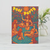 Retro Psychedelic Pool Party Uitnodiging (Staand voorkant)