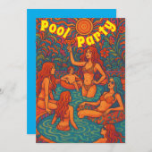 Retro Psychedelic Pool Party Uitnodiging (Voorkant / Achterkant)