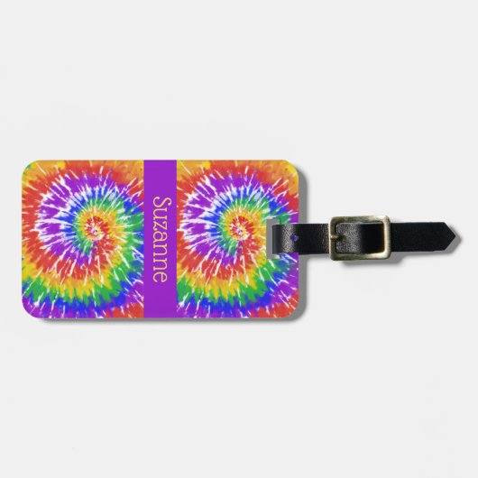 Retro Psychedelic Tie Dye Swirls Bagagelabel (Voorkant horizontaal)