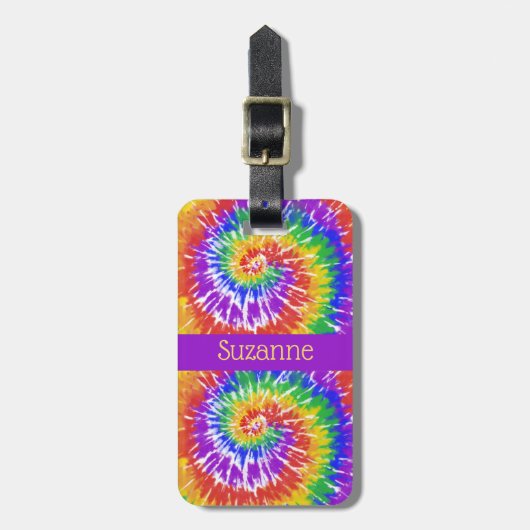Retro Psychedelic Tie Dye Swirls Bagagelabel (Voorkant verticaal)