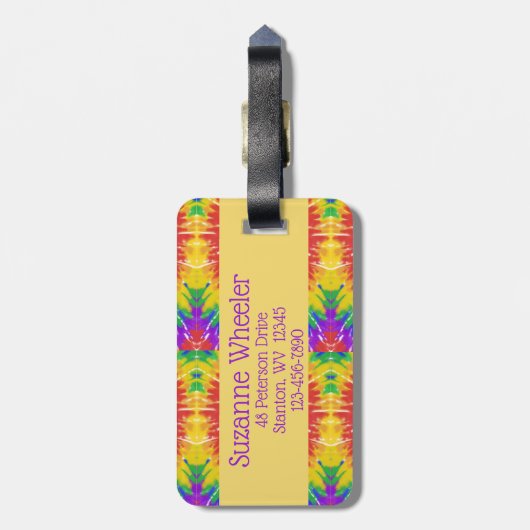 Retro Psychedelic Tie Dye Swirls Bagagelabel (Achterkant verticaal)