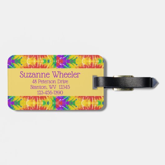 Retro Psychedelic Tie Dye Swirls Bagagelabel (Achterkant horizontaal)