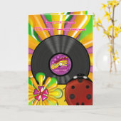 Retro Psychedelic Vinyl Record Gepersonaliseerde K Kaart (Gele Bloem)