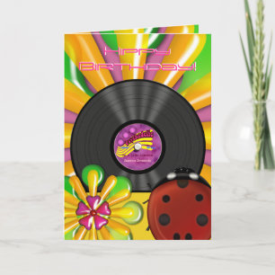 Retro Psychedelic Vinyl Record Gepersonaliseerde K Kaart