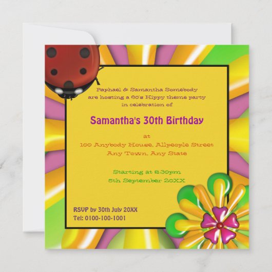 Retro Psychedelic Vinyl Record Party Uitnodigingen (Achterkant)