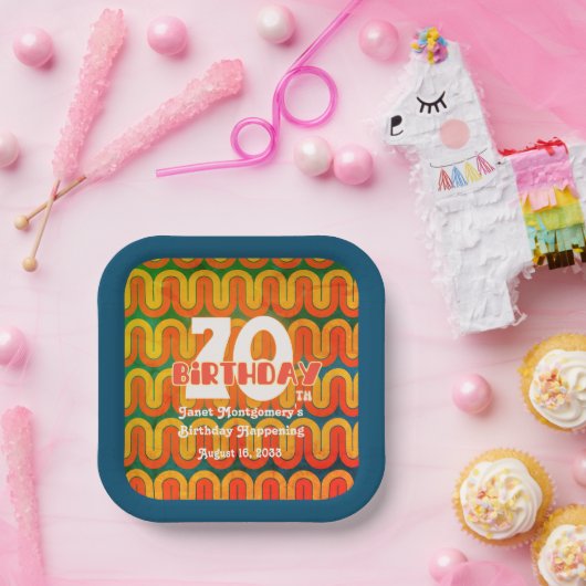 Retro Psychedelic Wave 70e verjaardag Papieren Bordje (Feest)