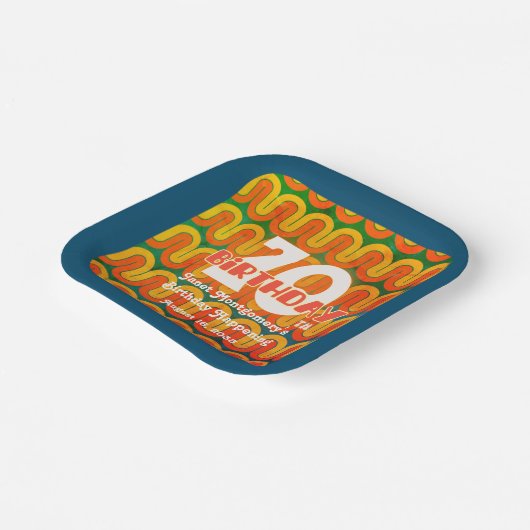 Retro Psychedelic Wave 70e verjaardag Papieren Bordje (Gebogen)