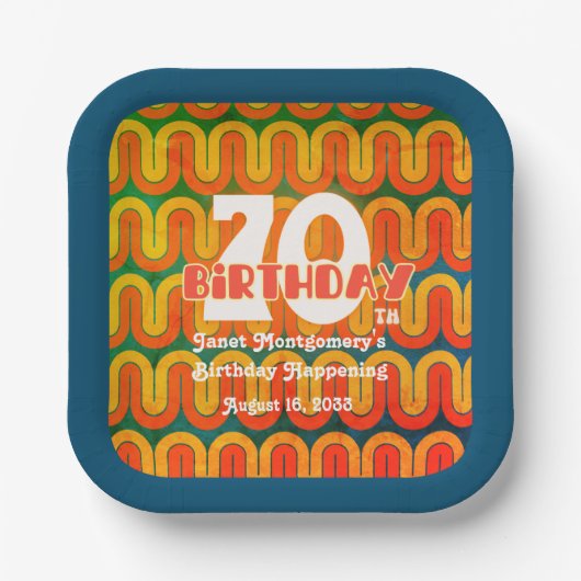 Retro Psychedelic Wave 70e verjaardag Papieren Bordje (Voorkant)