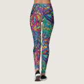 Retro psychedelische abstracte neon krabbelpatroon leggings (Achterkant)