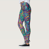 Retro psychedelische abstracte neon krabbelpatroon leggings (Links)