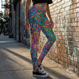 Retro psychedelische abstracte neon krabbelpatroon leggings