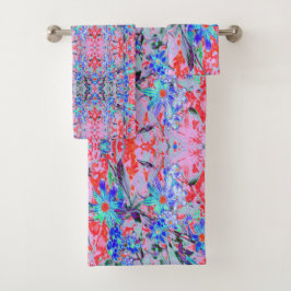Retro Psychedelische Aqua en Oranje Bloemen Bad Handdoek