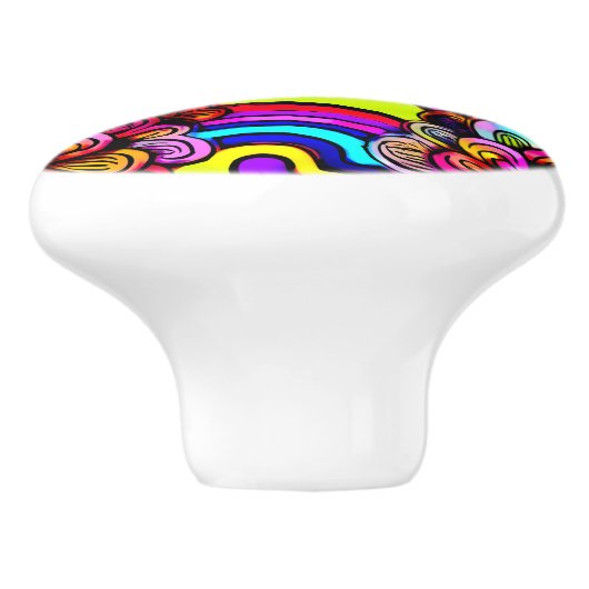 Retro Psychedelische Bloemen Hart Kleurrijk Keramische Knop (Zijkant)