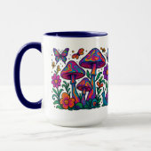 Retro Psychedelische Bloemen & Paddestoelen Mok (Links)