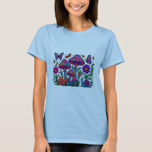 Retro Psychedelische Bloemen & Paddestoelen T-shirt